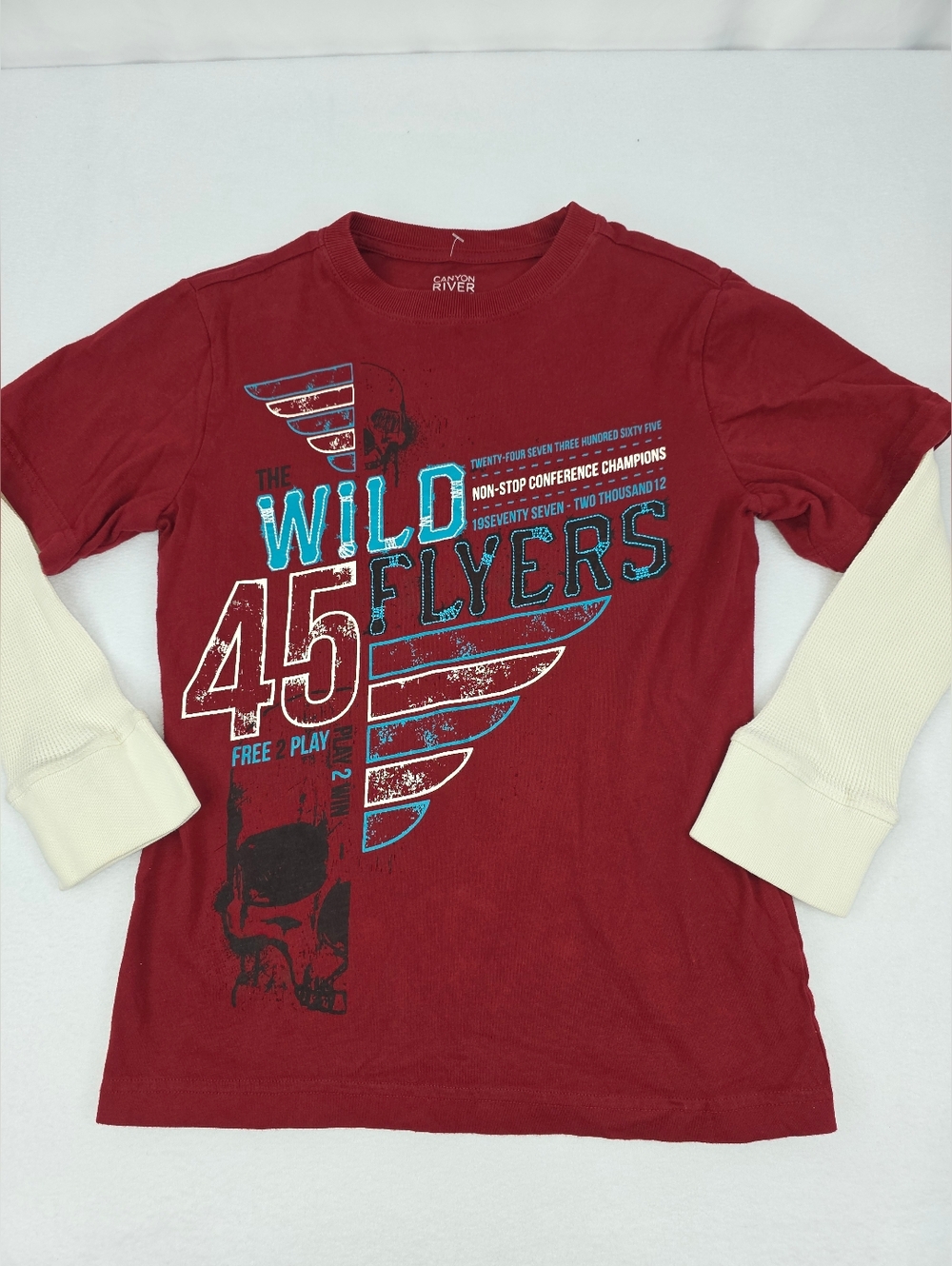 Canyon River Blues Boy's Long Sleeve Layered-Look Tee Red Cream Size 8 AD-3152